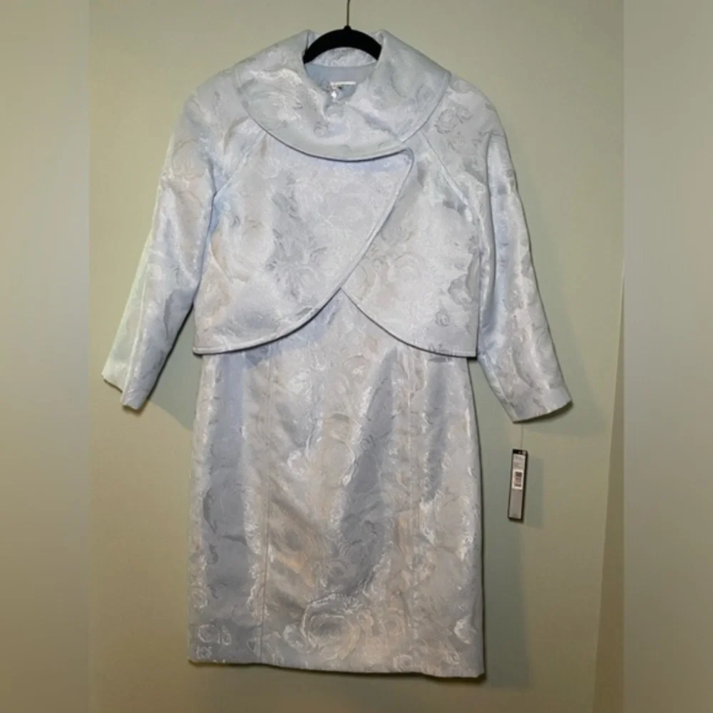 TAHARI ASL Jacquard Silver Blue Sleeveless Dress and Blazer Jacket-Size 10 NWT‎ - Picture 3 of 11